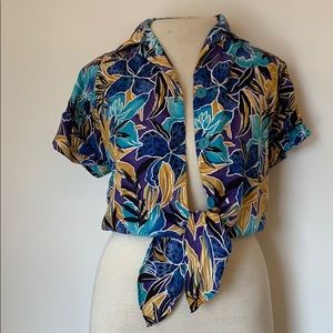Vintage Tropical Cropped Button Up